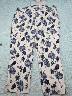 Utopia by HUE Blue Floral Pull On Skinny Pants XL